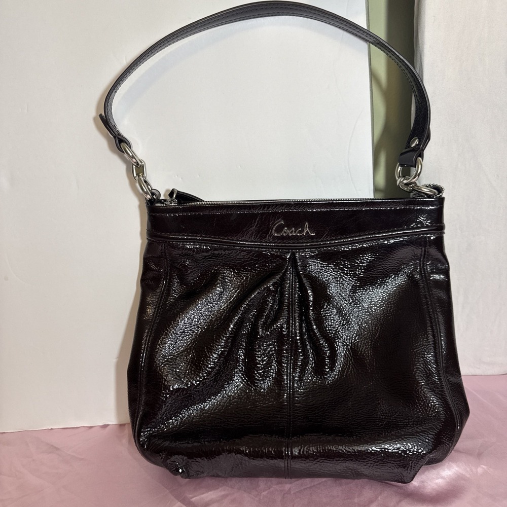Vintage Coach Ashley Mahogany Brown Patent‎ Leather Shoulder HandBag Purse